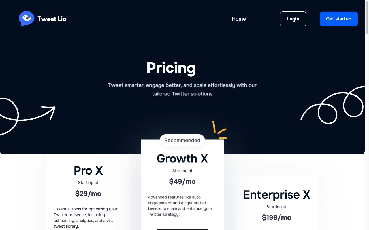 Tweetlio — pricing page