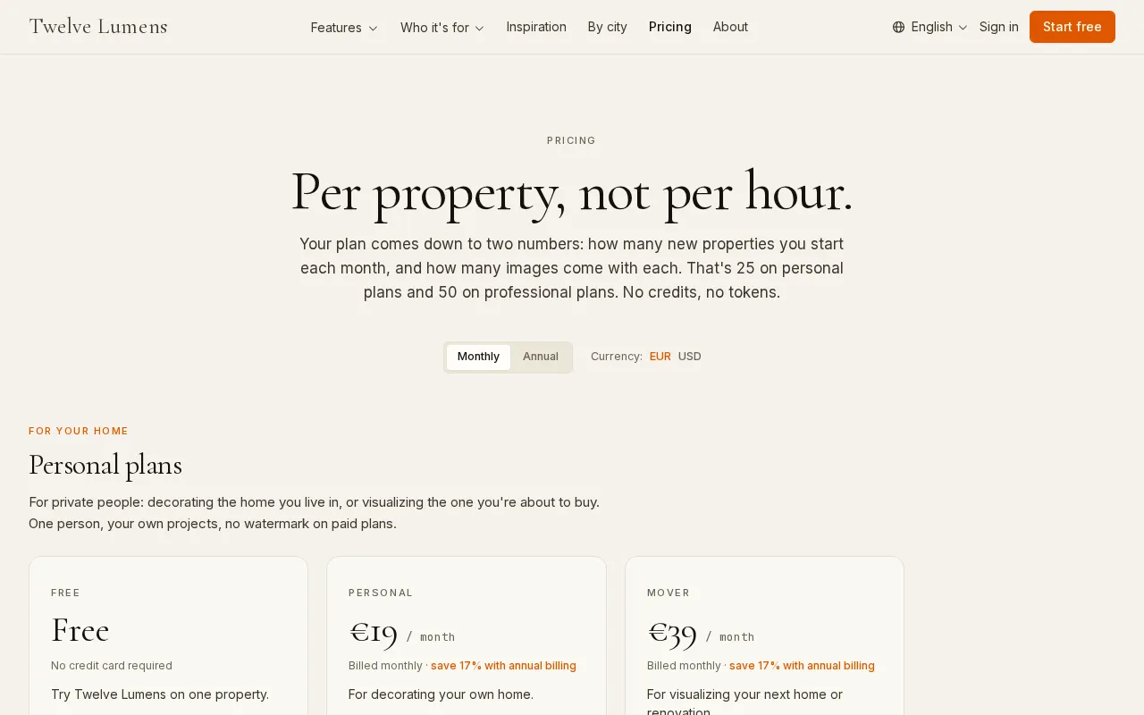 Twelve Lumens — pricing page