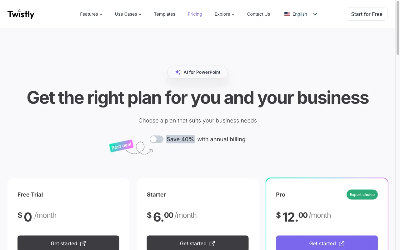 Twistly — pricing page