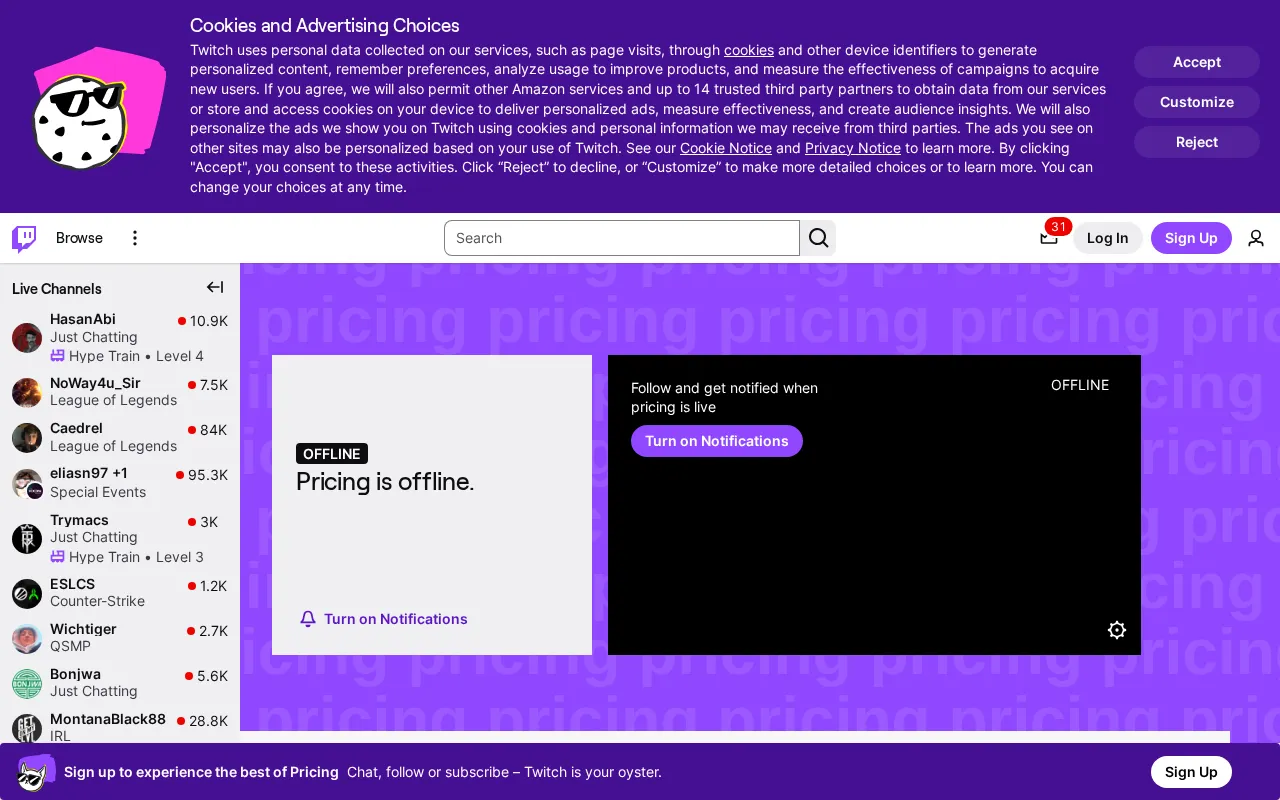 Twitch — pricing page