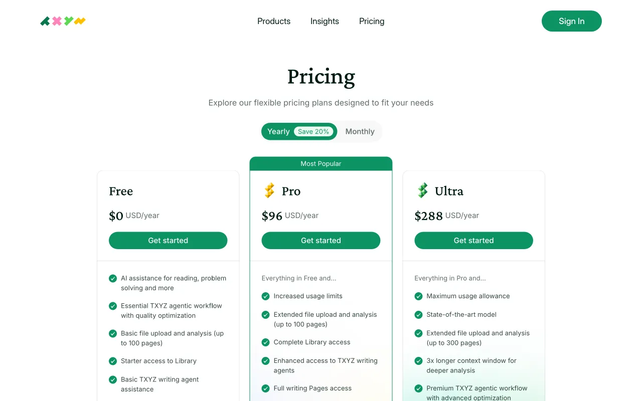 txyz.ai — pricing page