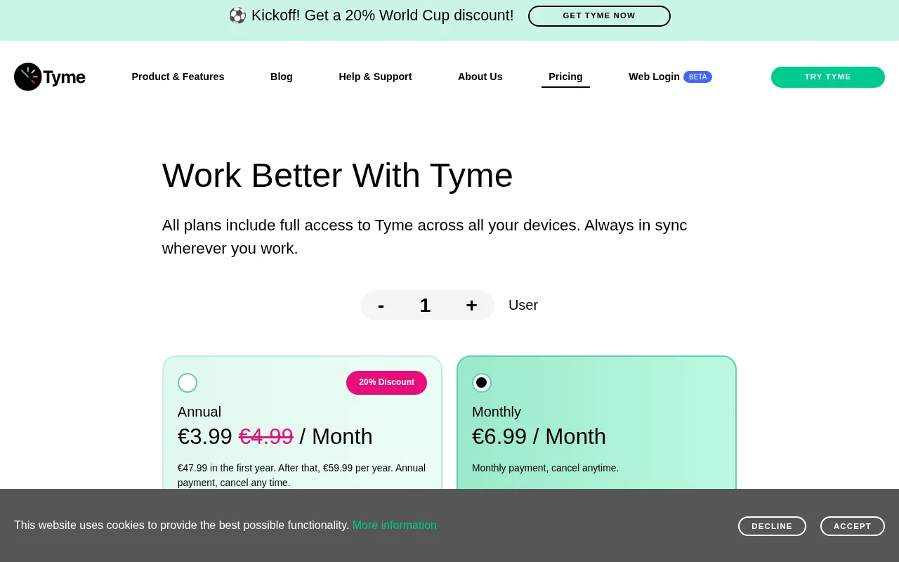 Tyme App — pricing page
