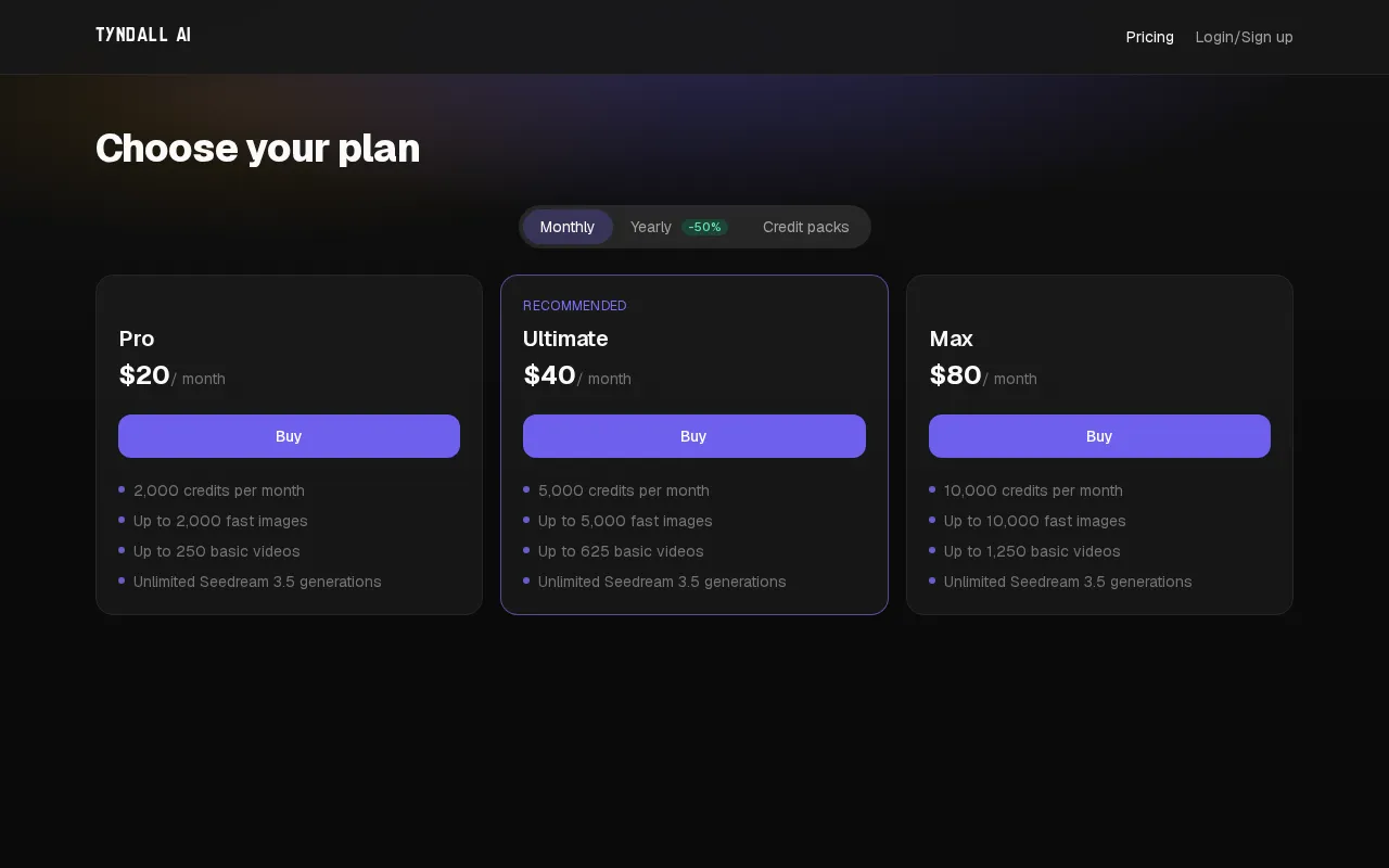 Tyndall AI — pricing page
