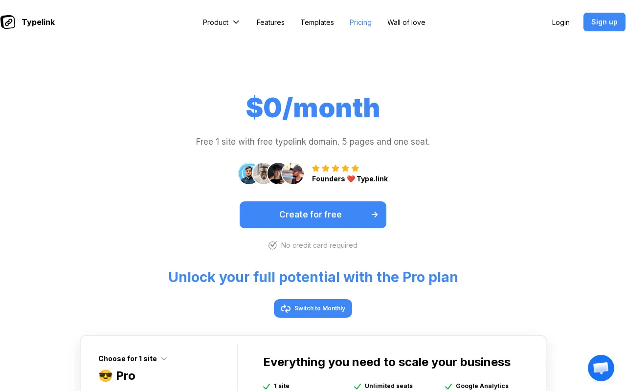 Type.link — pricing page