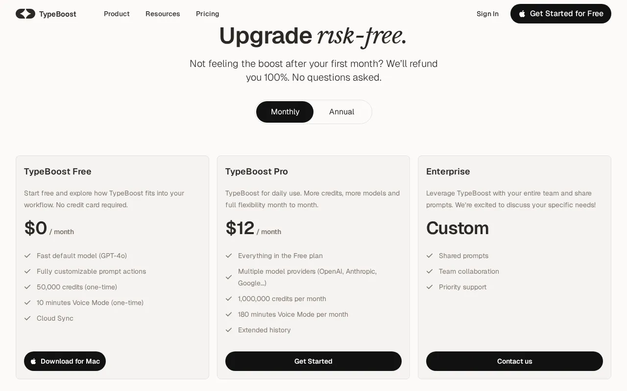 TypeBoost — pricing page