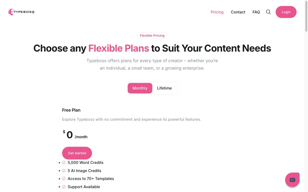 Typeboss — pricing page
