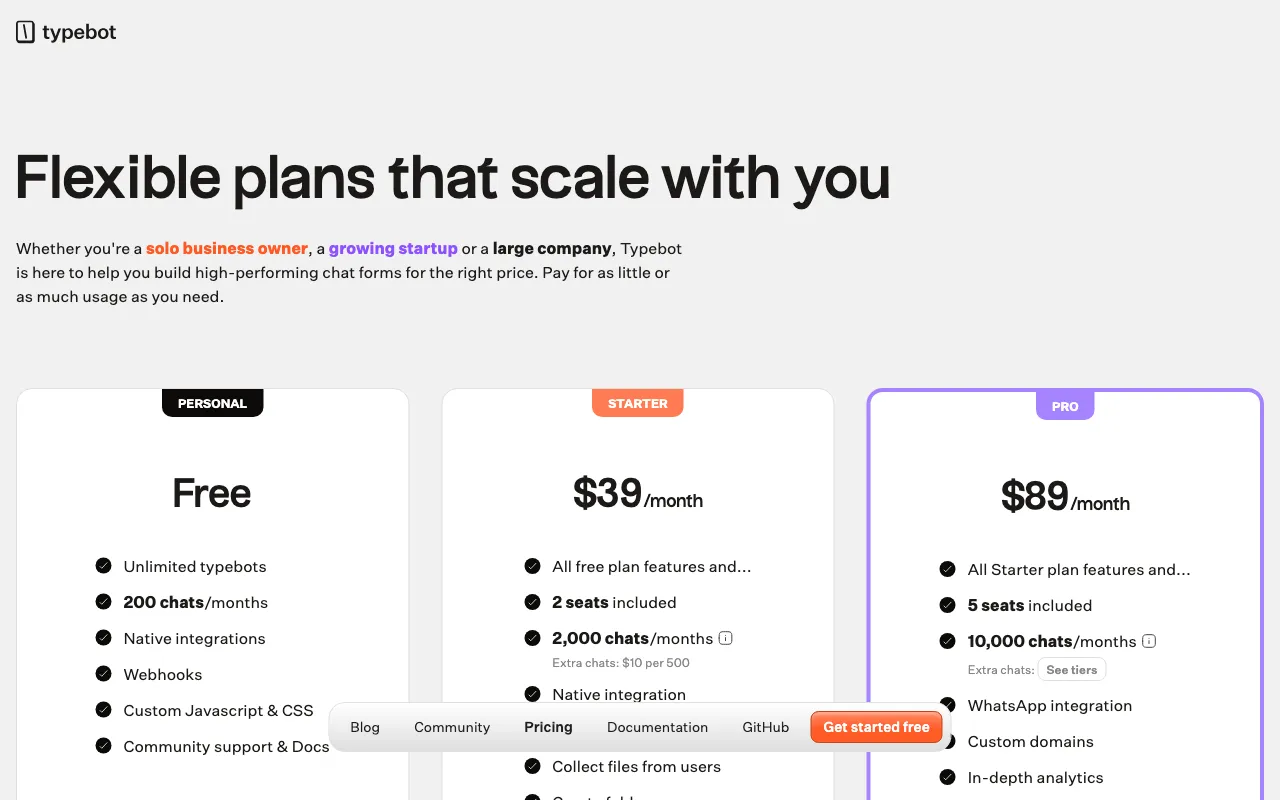 Typebot — pricing page