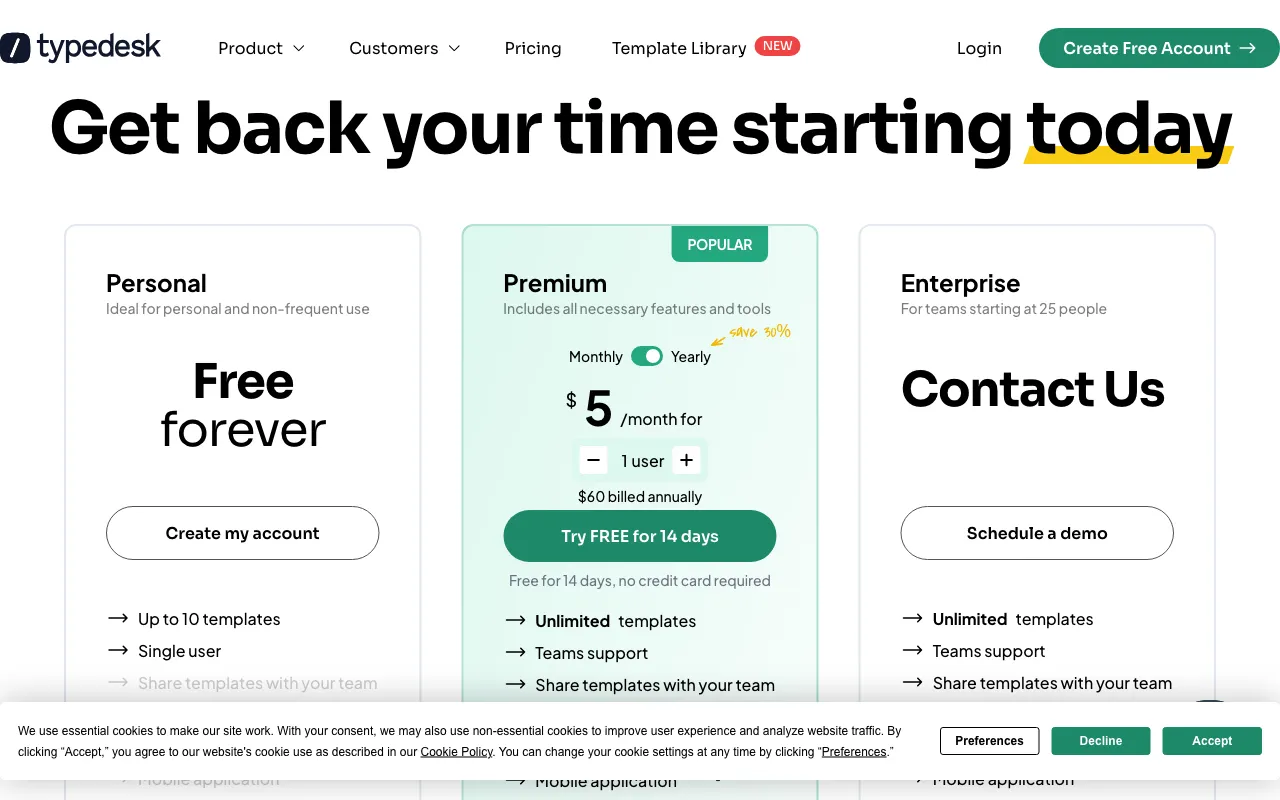 typedesk — pricing page