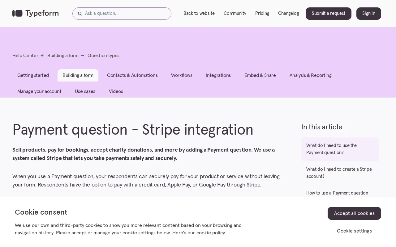 Typeform — pricing page