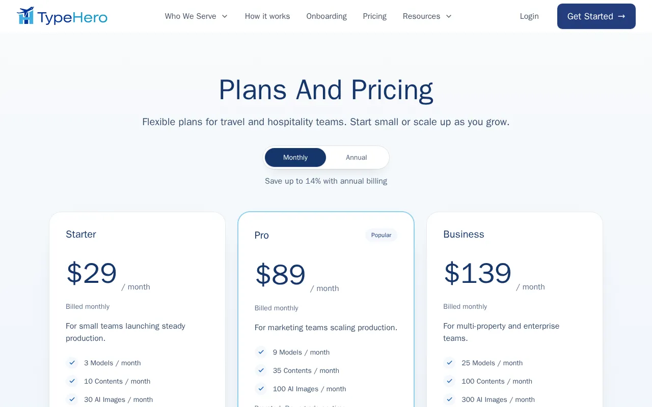 Typehero AI — pricing page