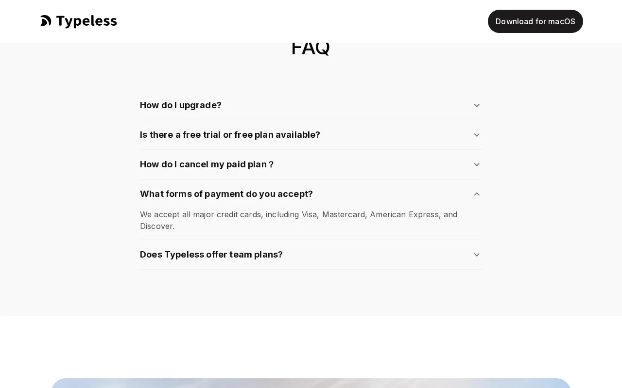 Typeless — pricing page