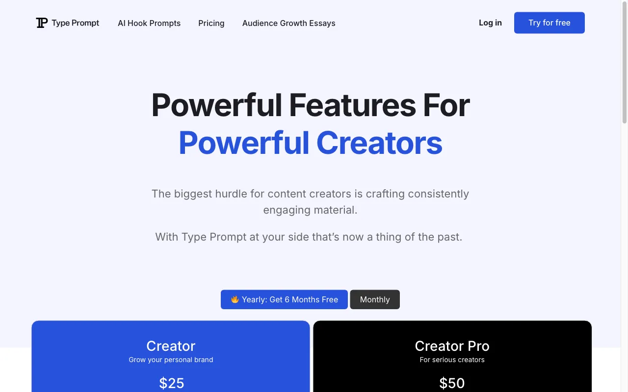 Type Prompt — pricing page