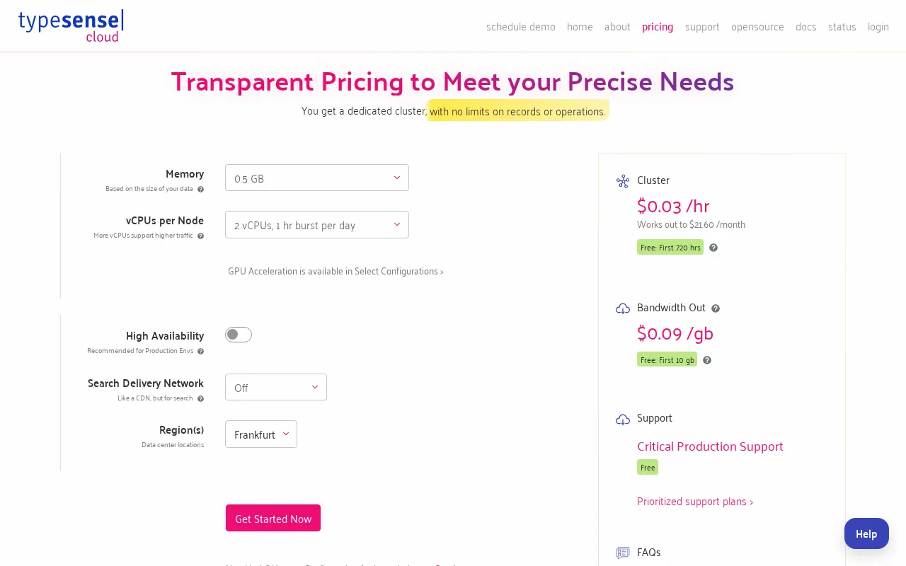 Typesense — pricing page