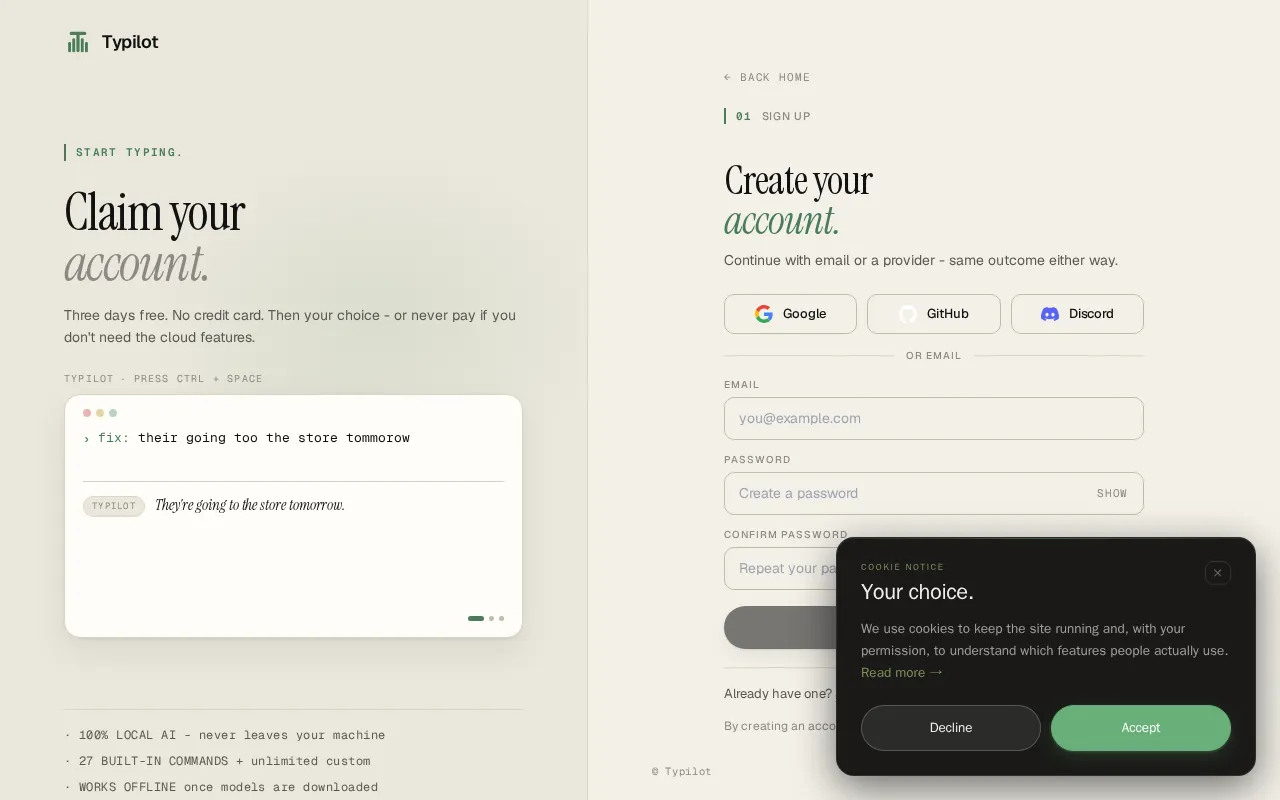 Typilot — pricing page