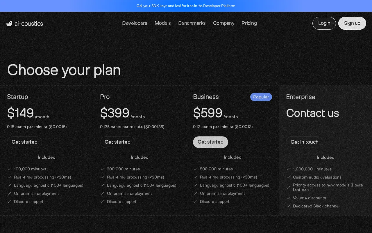 Tyto by ai-coustics — pricing page
