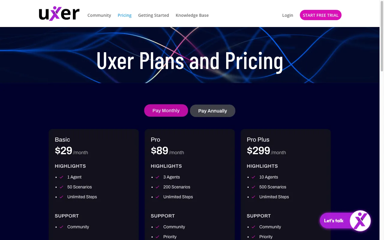 U-xer — pricing page