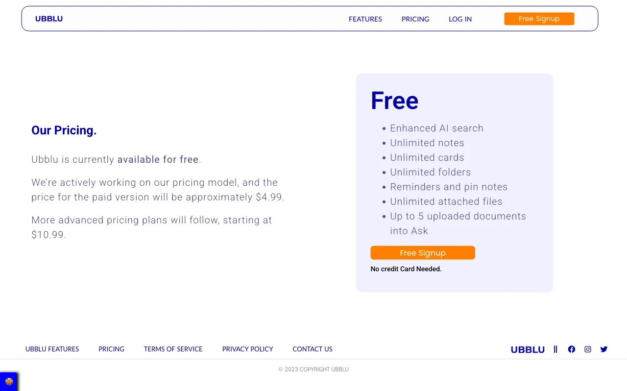 UBBLU — pricing page