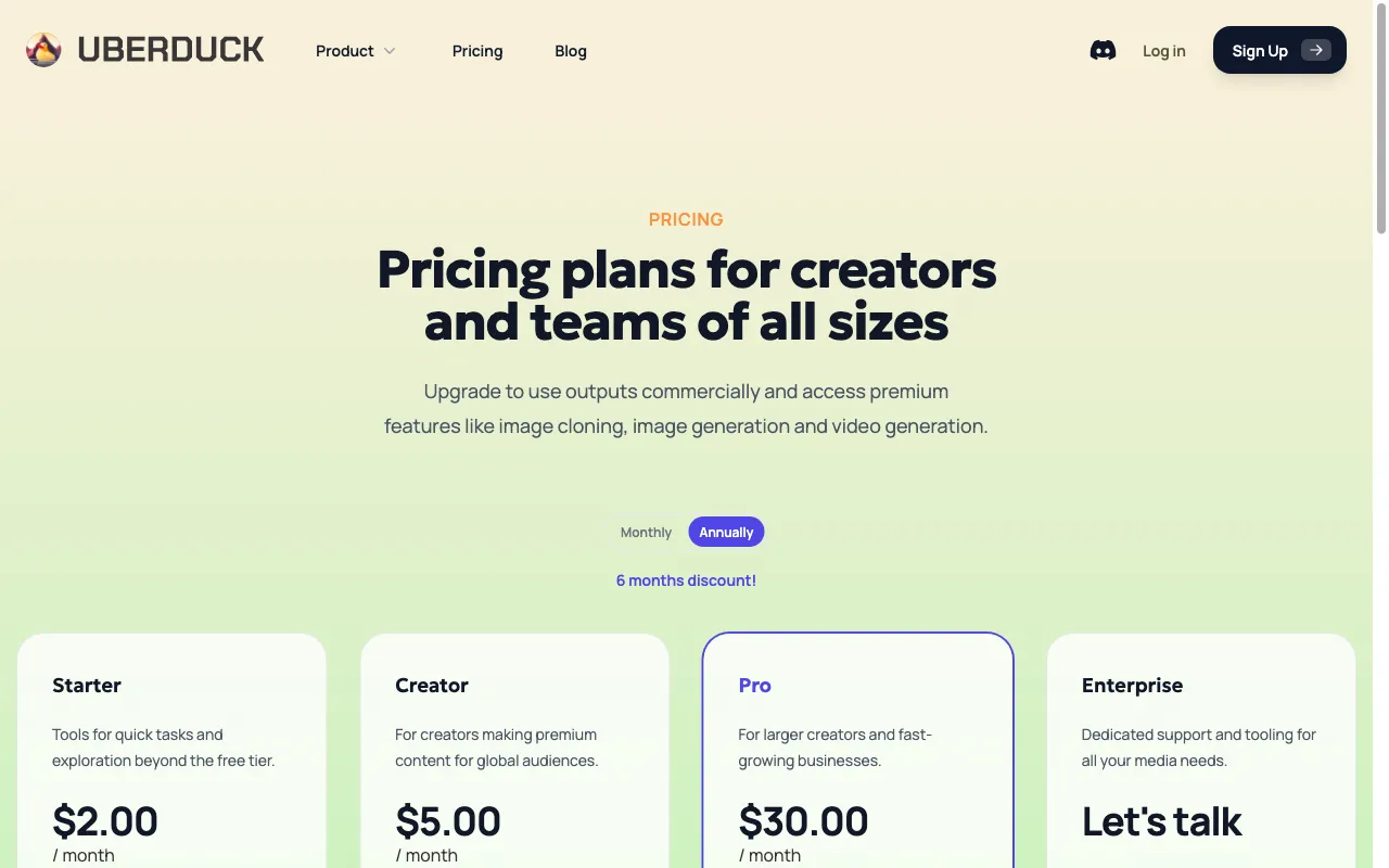 Uberduck — pricing page