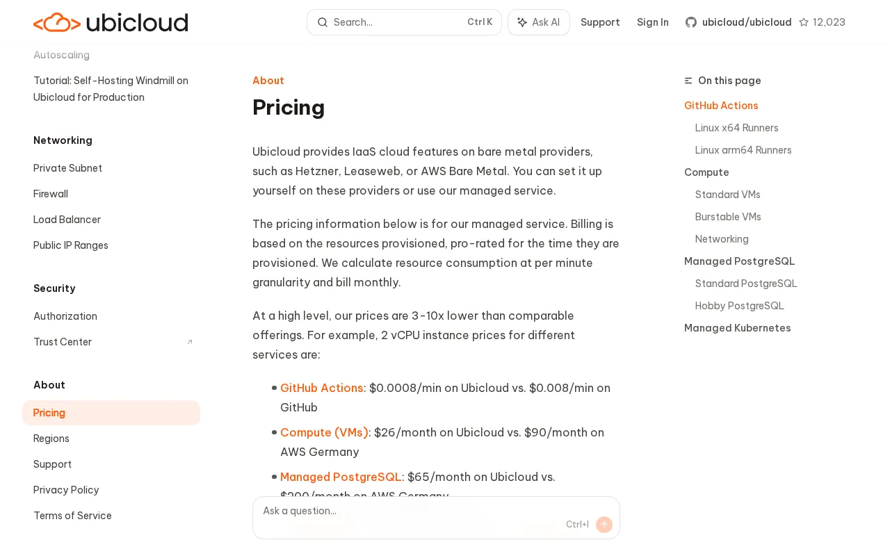 Ubicloud — pricing page