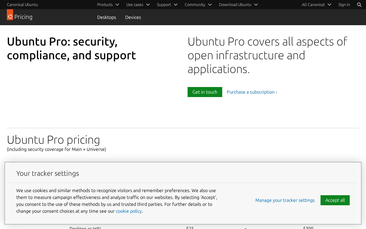 Ubuntu — pricing page