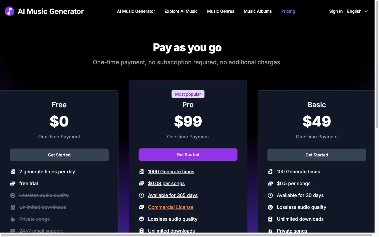Udio AI Music Generator — pricing page