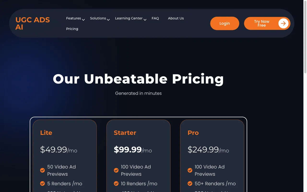 UGC Ads AI — pricing page