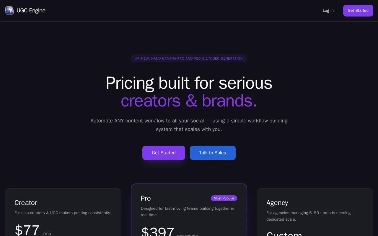 UGC Engine — pricing page
