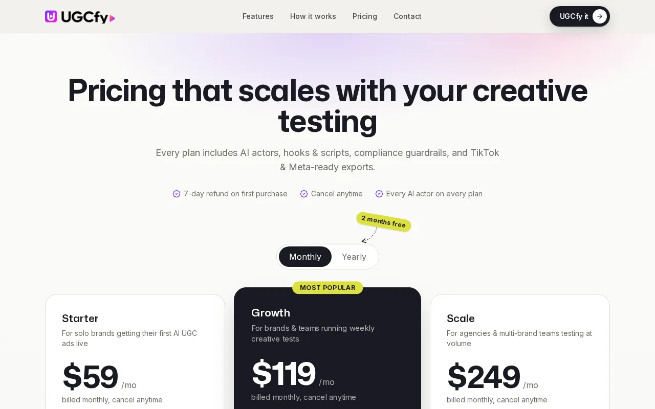 UGCfy AI — pricing page