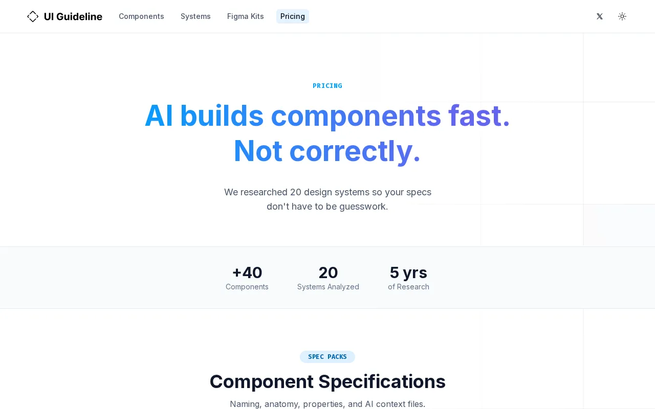 UI Guideline — pricing page
