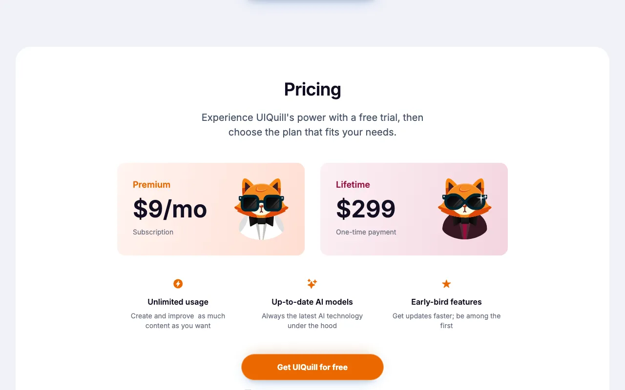 UIQuill — pricing page