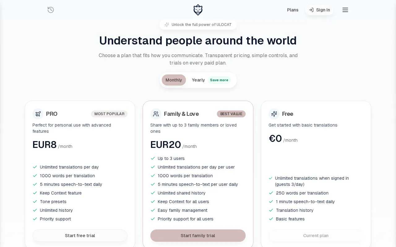 ULOCAT — pricing page