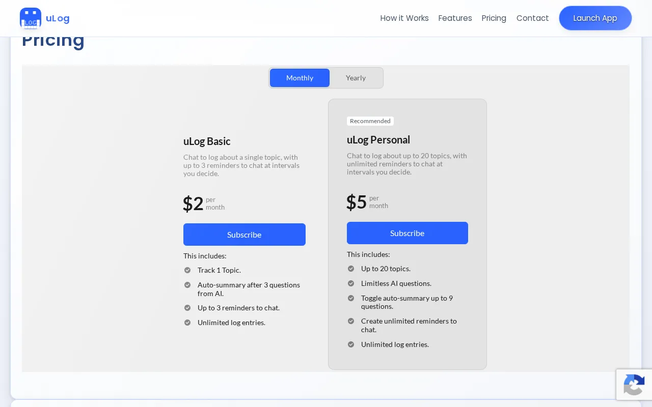 Ulog — pricing page