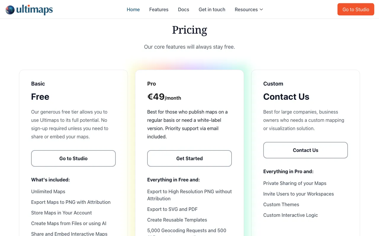 Ultimaps — pricing page