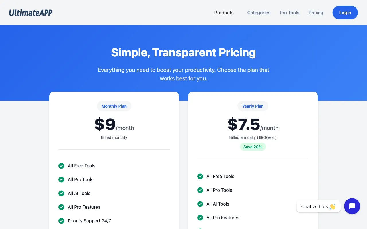 UltimateApp — pricing page