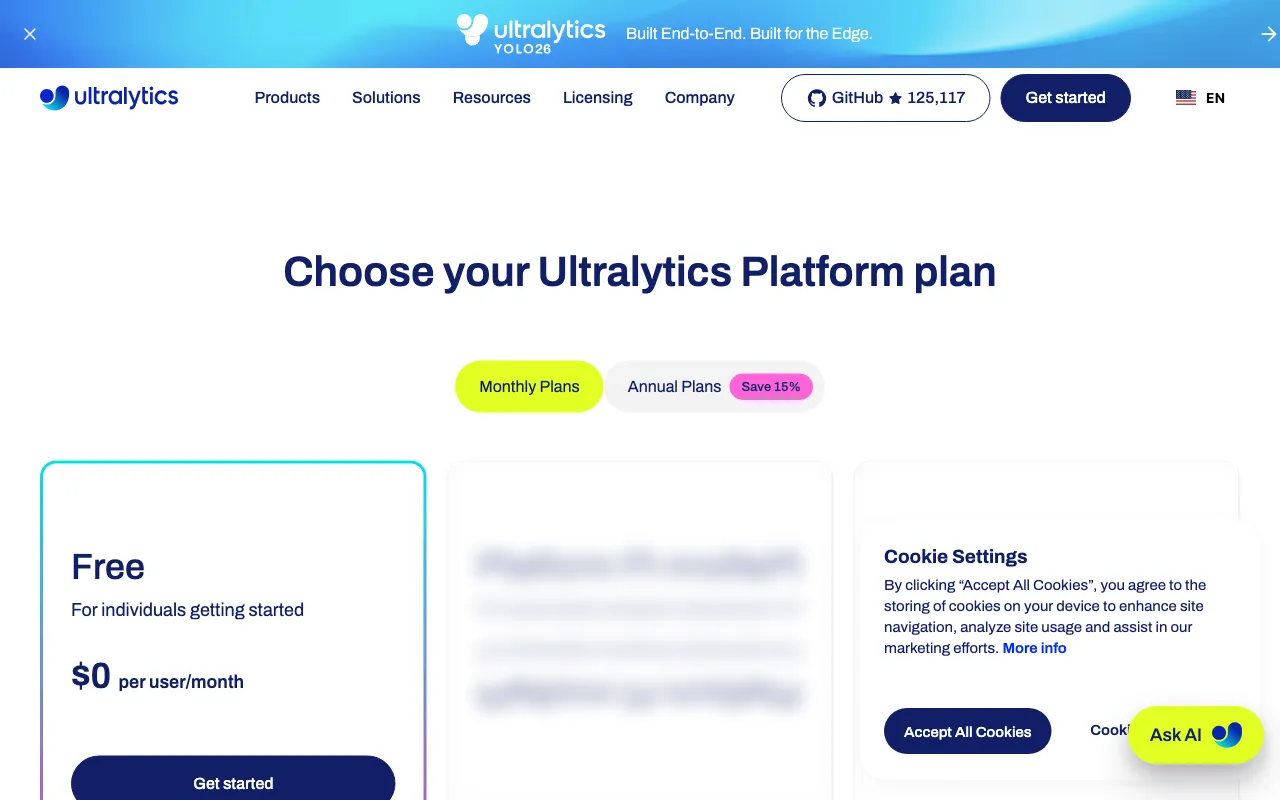 Ultralytics — pricing page