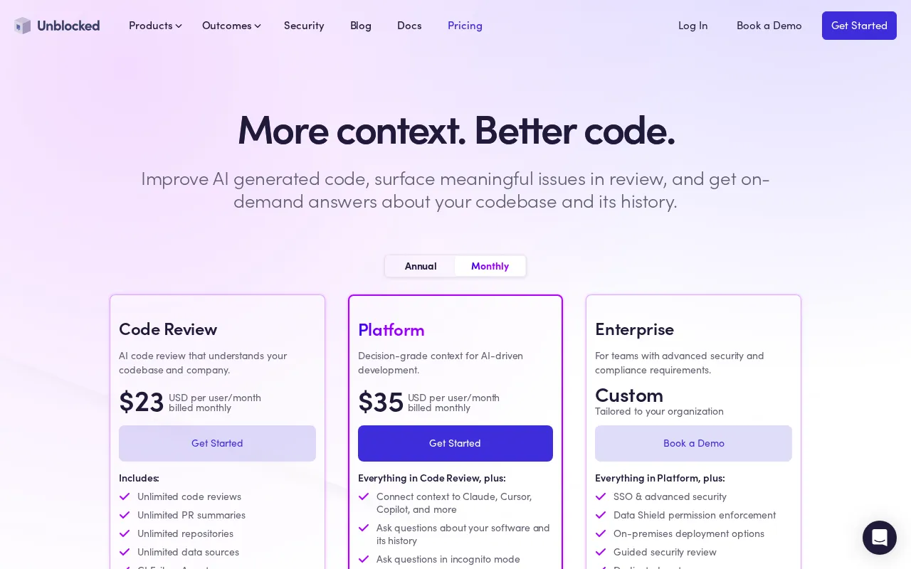 Unblocked — pricing page