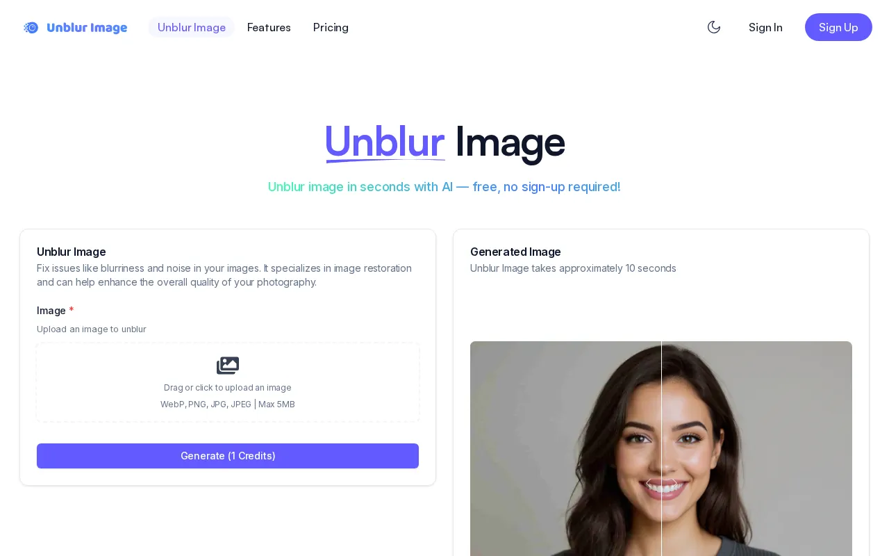 Unblur Image — preview screenshot