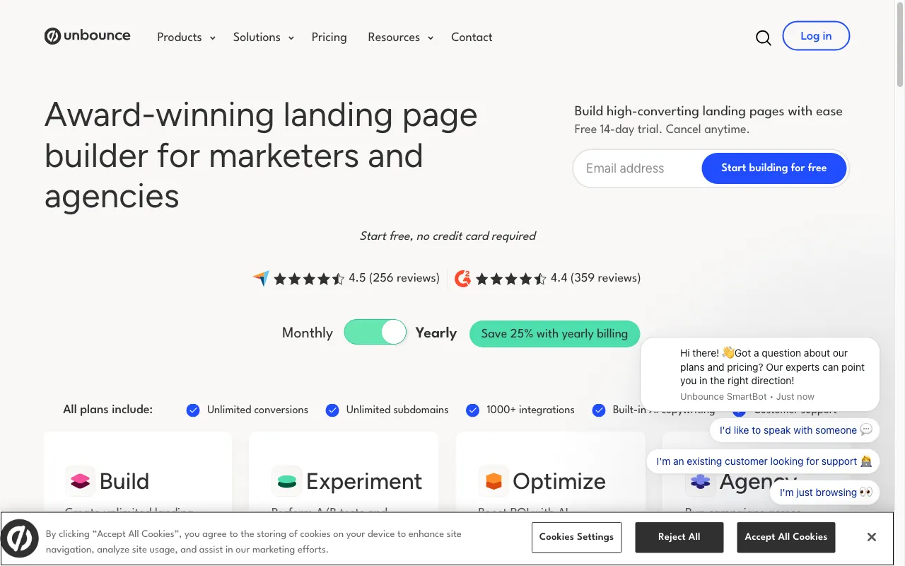 unbounce — pricing page