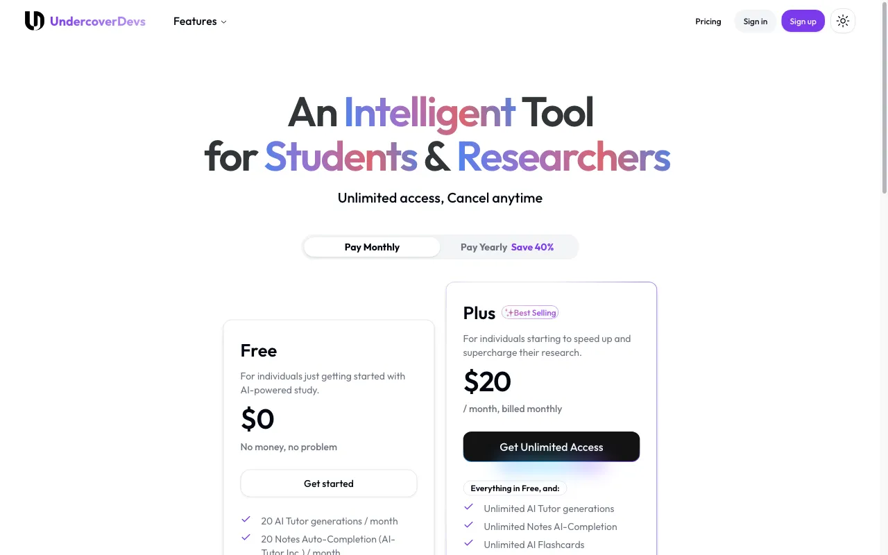 UndercoverDevs — pricing page