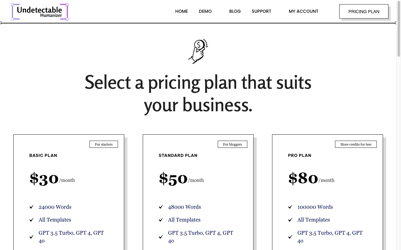 Undetectable AI Humanizer — pricing page