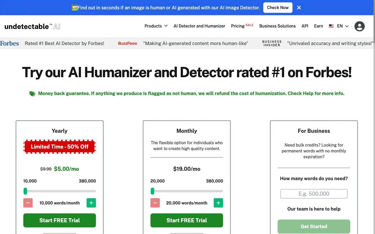 Undetectable AI — pricing page