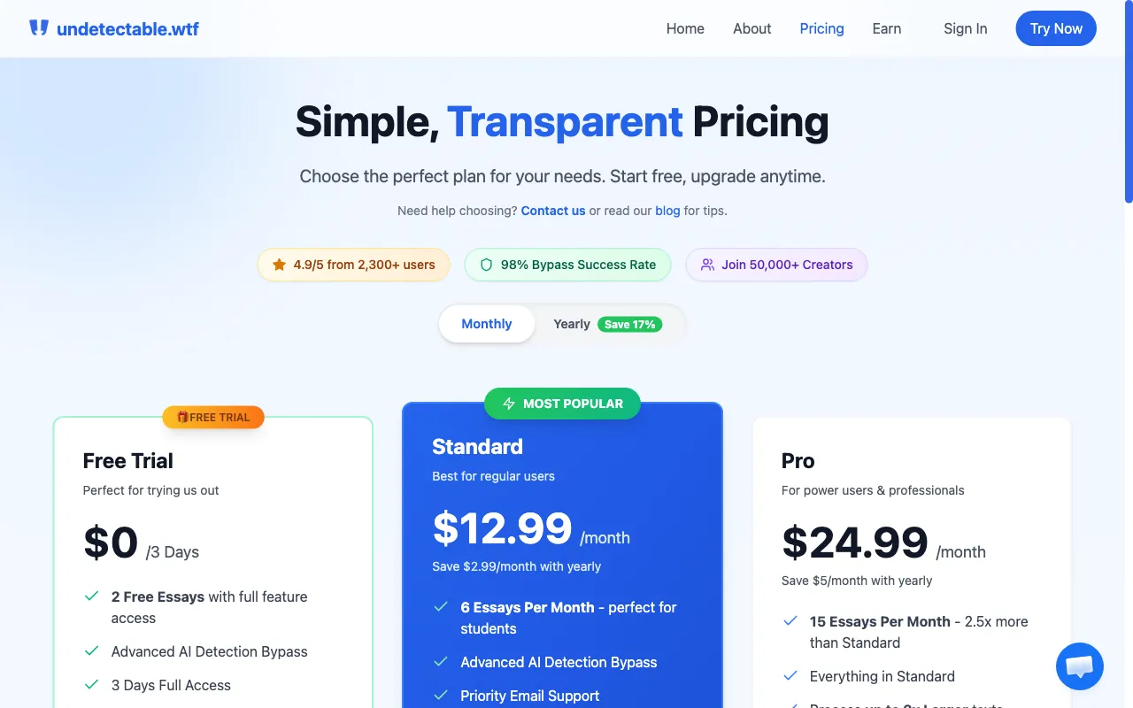Undetectable.wtf — pricing page