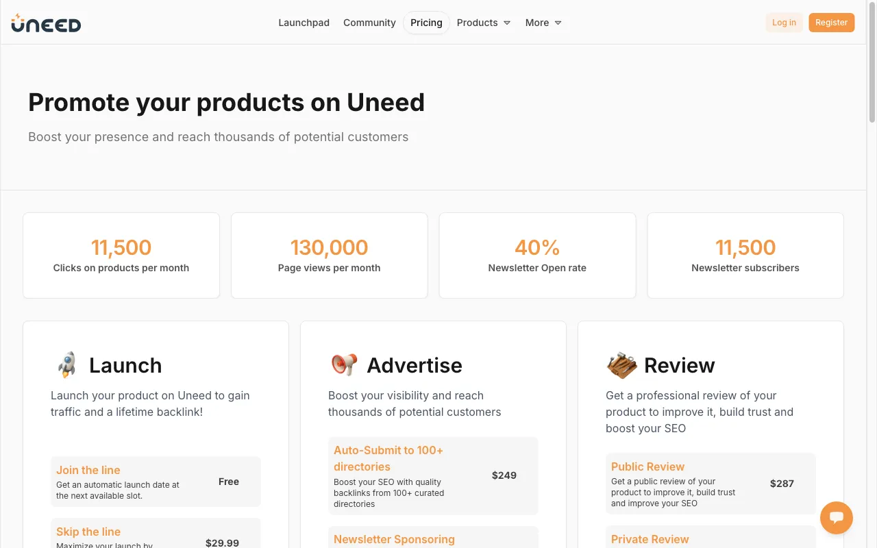Uneed — pricing page