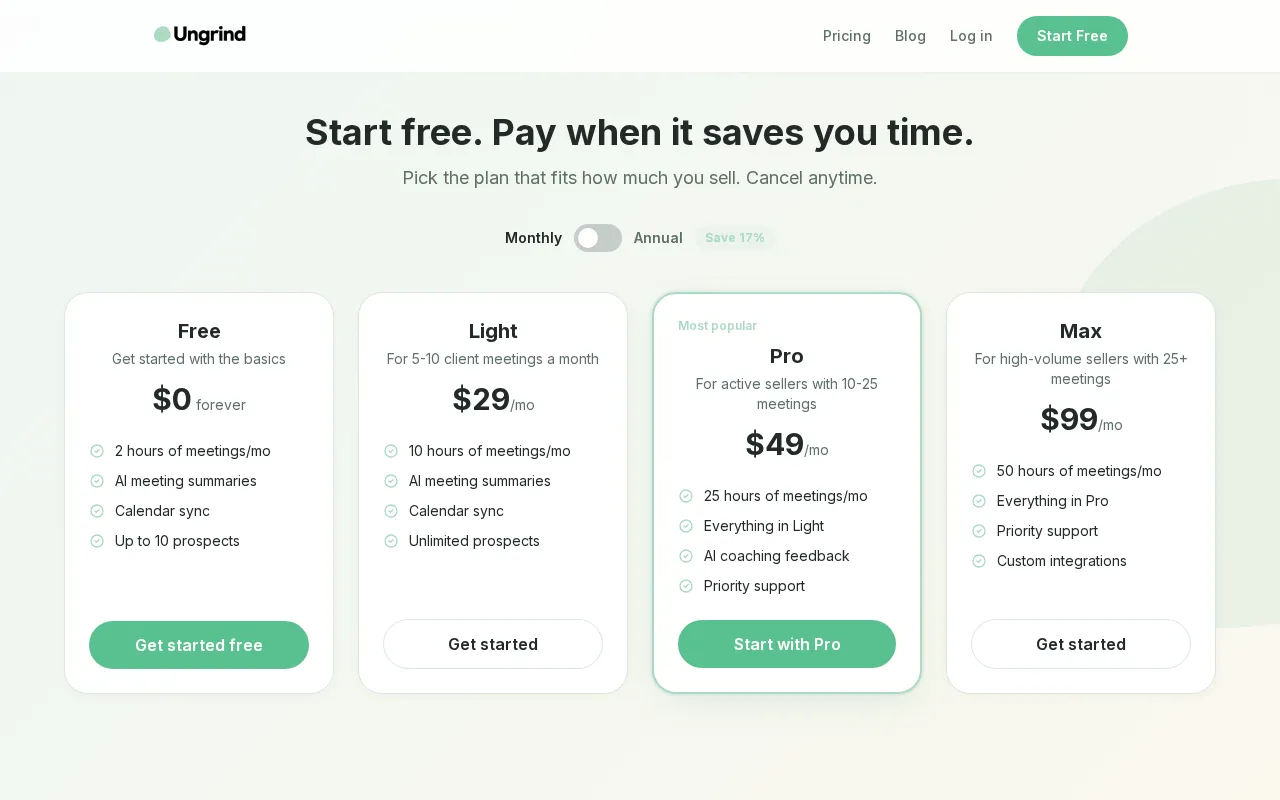 Ungrind — pricing page