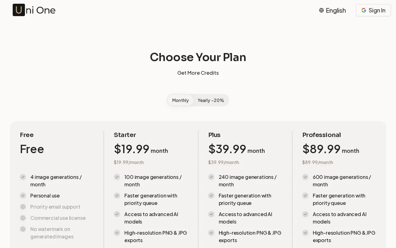 Uni-1 AI — pricing page