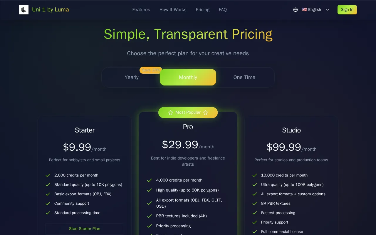 UNI-1 by Luma — pricing page