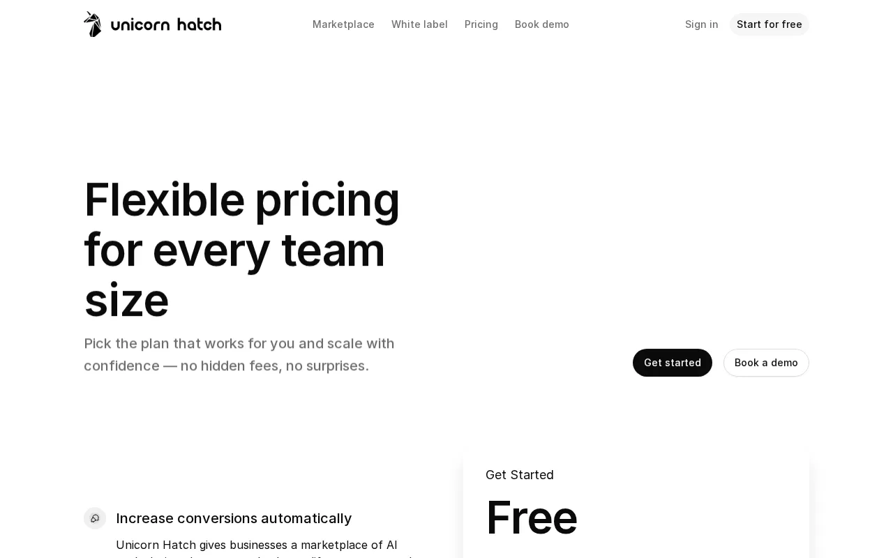 Unicorn Hatch — pricing page