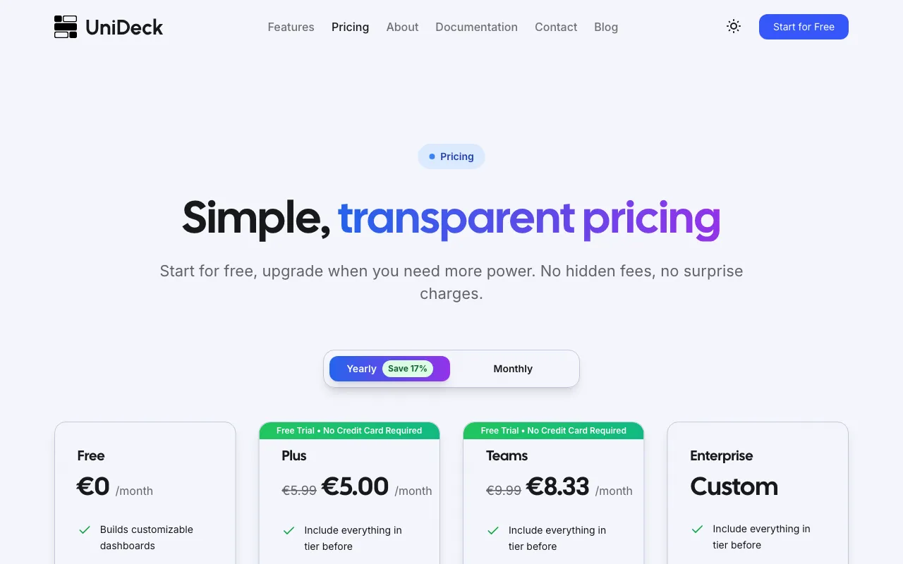 UniDeck — pricing page