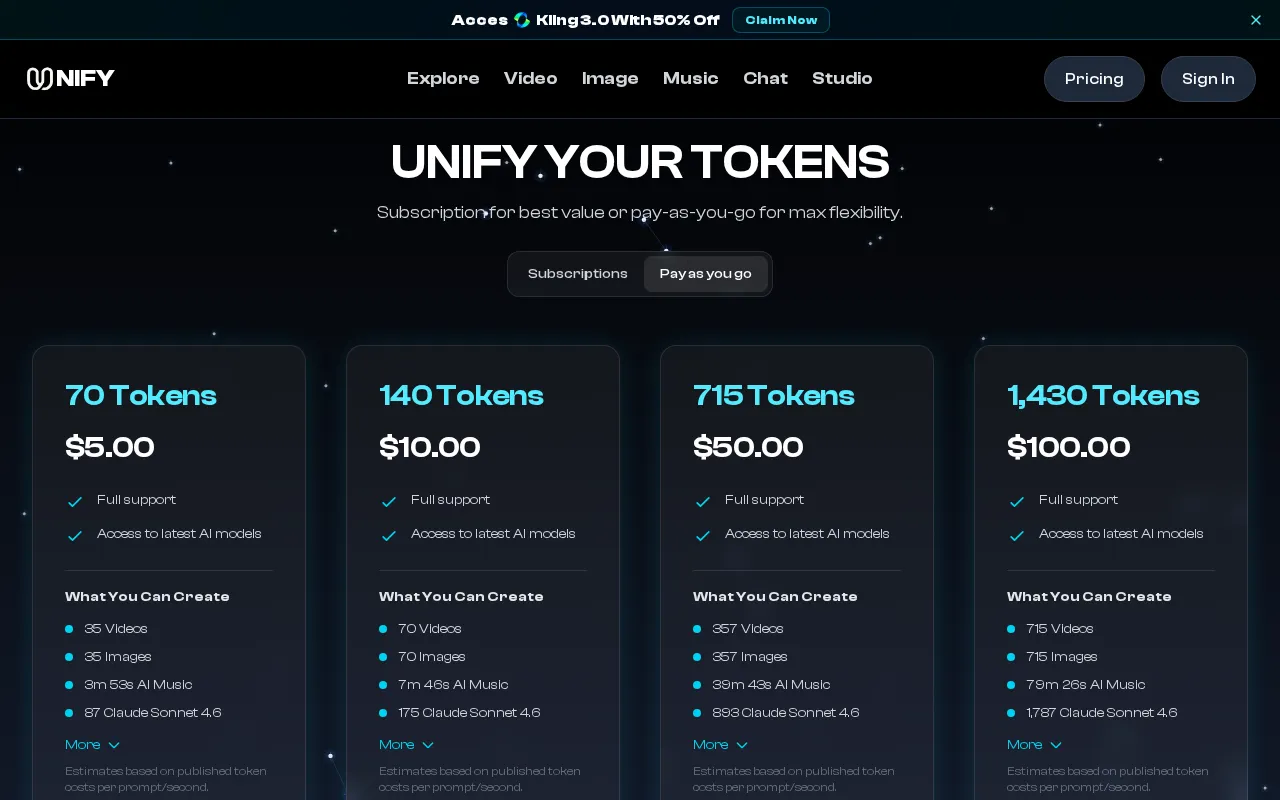 Unify AI — pricing page