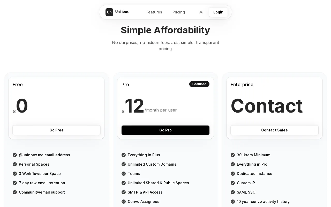 UnInbox — pricing page